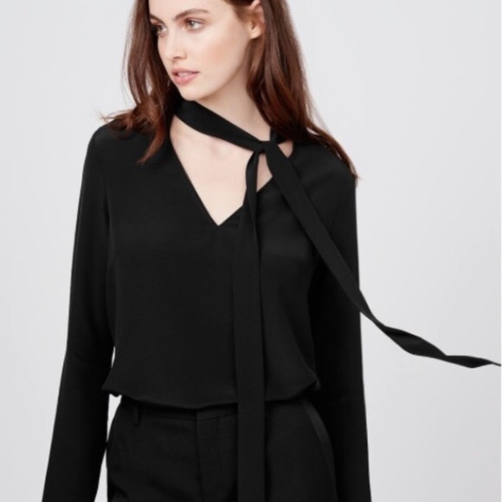 Cuyana Silk Bow Blouse | Black XS - Chic 🕶